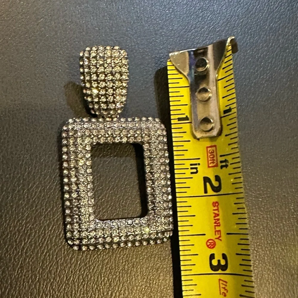 REBECCA MINKOFF XL Silver Crystal Rectangle Drop Earrings
